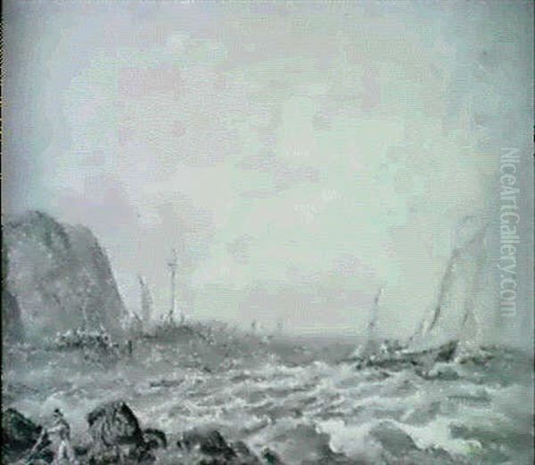 Coastal Scene By Moonlight [&] Fishing Boats       Offshore - view 1