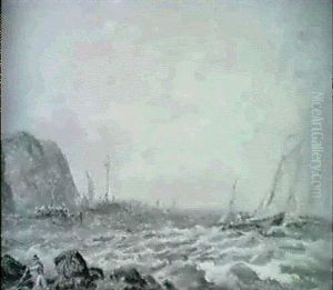 Coastal Scene By Moonlight [&] Fishing Boats       Offshore