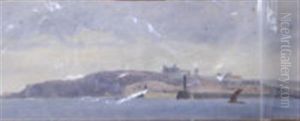 Whitby Abbey, In The Distance, A Fishing Boat Approached The End Of The Pier