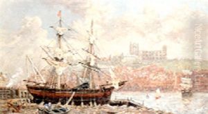 A Beached Brig With Whitby Beyond