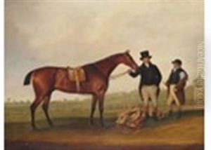 John Tomes With A Bay Racehorse And His Jockey, On Chester Racecourse by Thomas Weaver