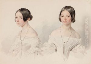 Portrait Of Alexandra And Olga Shishmarev by Alexander Briullov