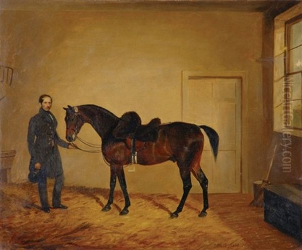 Lieutenant West, First Regiment Life Guards, And His Horse, In A Loose Box - view 1