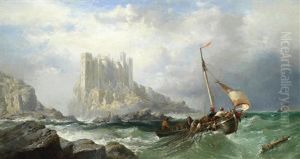 Hauling In The Nets, Thought To Be Off Dunstanburgh Castle On The Northumberland Coast