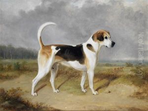 Portrait Of A Foxhound With A Hunt In The Background by William Webb