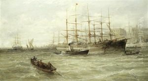 A Busy Harbour Scene by William Edward Webb