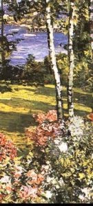Boy With Violin And Girl Picking Flowers In The Garden by Charles T. Webber