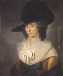 Portrait Of Mrs. William Bligh In A Yellow Dress With A Blue Bow And Lace Collar, A Blue Hat And Shawl by John Webber