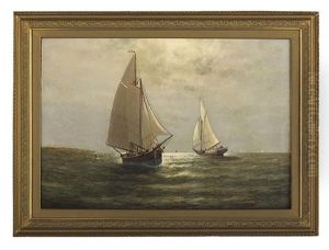 Sailboats Off The Coastline by Elbridge Wesley Webber