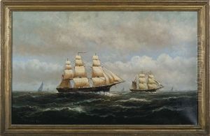 American Ships At Full Sail by Elbridge Wesley Webber