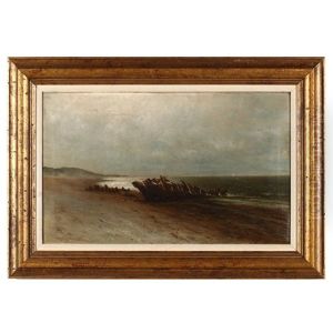 Shoreline With Beached Hull by Elbridge Wesley Webber