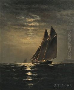 Sailboats By Moonlight by Elbridge Wesley Webber