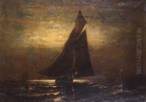 Sailboat Coming Into Harbor At Dusk by Elbridge Wesley Webber