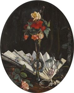 Stillleben Mit Rosen Und Facher by Alfred Weber