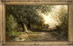 Grose Waldlandschaft Mit Drei Hirschen Auf Der Lichtung by Carl Weber