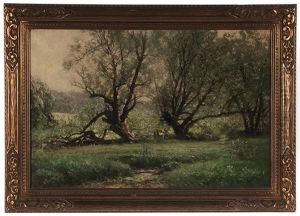 Trees On A River Bank by Carl Philipp Weber