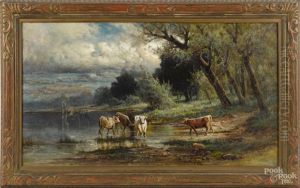 Landscape With A River And Cows by Carl Philipp Weber