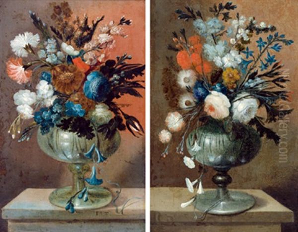 Zwei Blumenstrause In Glasernen Vasen (pair) - view 1
