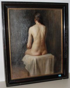 Sitzender, Weiblicher Ruckenakt by Johannes Weber