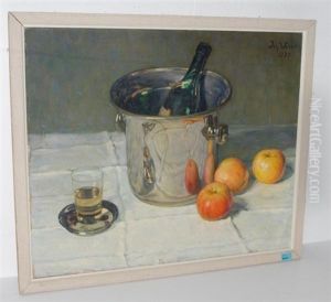 Stillleben Mit Apfeln Und Weinkuhler by Johannes Weber