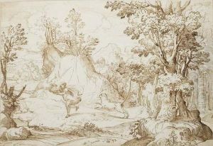 Un Homme Poursuivi Par Un Lion Dans Une Foret by Francesco Brizio