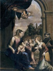 The Madonna And Child With Saints Catherine And Francis by Francesco Brizio
