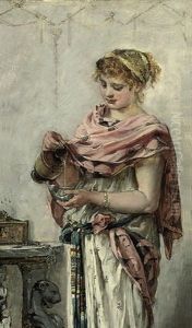 A Maiden Pouring Wine by Maria (Philips-Weber) Weber