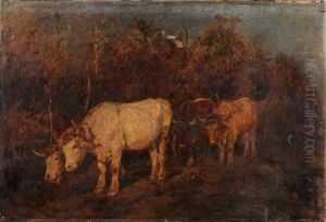 Oxen And Cart On A Lane by Otto Weber