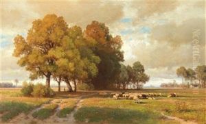 Landscape With Open Pastures And Approaching Storm by Paul Weber
