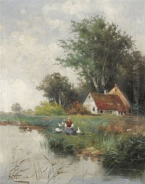 Gansemagd An Einem Teich - view 1