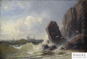 Rough Sea At A Rocky Coastline by Theodor Alexander Weber