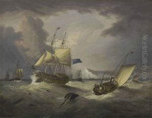 A Thirty-gun Frigate Of The Blue Squadron Off Dover Castle In Choppy Seas by George Webster