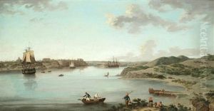 Port Mahon, Minorca, With Figures Fishing In The Foreground Port Mahon, Minorca, With Figures Fishing In The Foreground