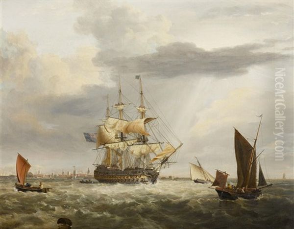 Ship Of The Line Off Portsmouth And A Ship Of The Line Off Whitby (pair) - view 1