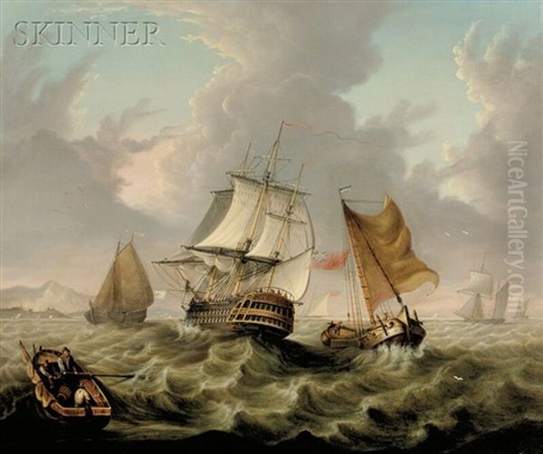 The Vessel Northampton And Small Sailing Craft Off The Coast - view 1