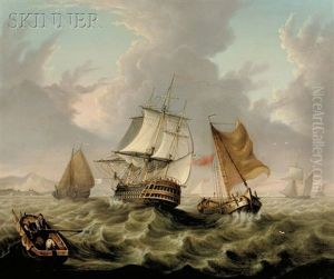 The Vessel Northampton And Small Sailing Craft Off The Coast