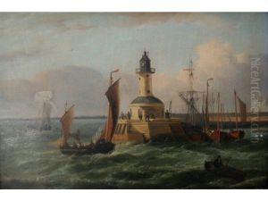 Ramsgate: Vessels Off The Lighthouse (+ Vessels In The Harbor; 2 Works) by George Webster