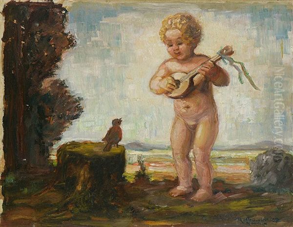 Duett: Knabe Mit Mandoline Und Vogel - view 1