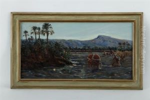 Paysage Orientaliste, Caravane A L'oasis by Ernst Weckerling
