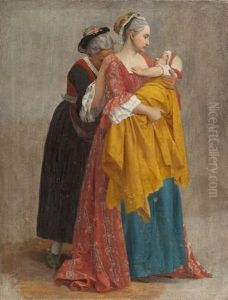 Zwei Frauen, Eine Ein Kleinkind Im Arm Haltend (study) by August Weckesser