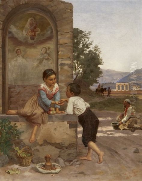 Madchen Und Junge Vor Italienischer Landschaft - view 1