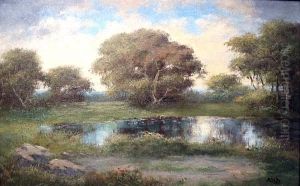 A Wooded Landscape With A Pond In The Foreground