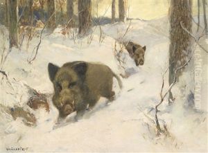 Wildschwein Im Winterwald by Alfred Weczerzick