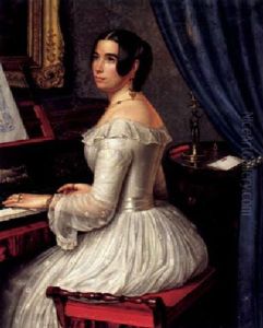 Portrait Einer Vornehmen Jungen Dame, Am Klavier Sitzend