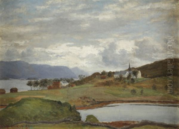 Landskap Med Hus Og Kirke - view 1