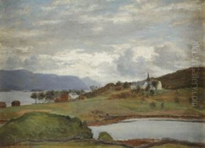 Landskap Med Hus Og Kirke by Johan Herman Wedel-Anker