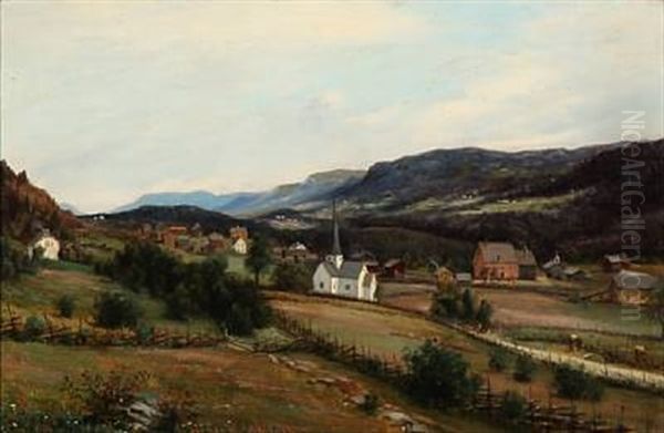 Norwegian Mountain Scape With A Village - view 1