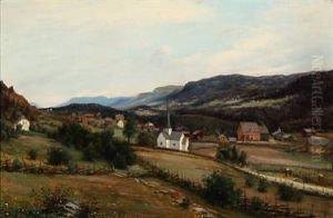 Norwegian Mountain Scape With A Village by Johan Herman Wedel-Anker
