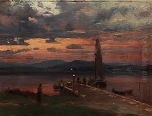 Norwegian Landscape At Sunset by Johan Herman Wedel-Anker