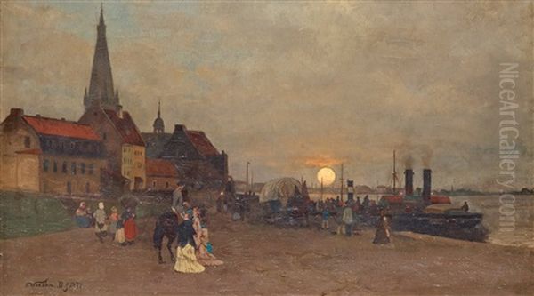 Sunset Over Dusseldorf And The Rhine - view 1